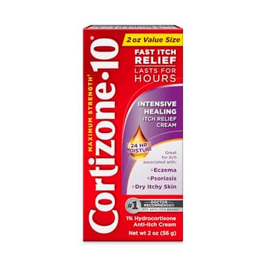 Cortizone-10 Maximum Strength Intensive Healing Itch Relief Cream, 1% Hydrocortisone, Fast-Acting, Anti-Itch Cream for Bug Bites, Rash, Eczema, Psoriasis, Poison Ivy, Oak, Sumac & More, 2 oz