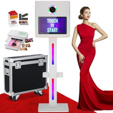 Mirror Photo Booth with Printer,Photo Mirror Booth Built-in PC with15.6 Touch Screen,Music Sync App Remote RGB Lights,Flight Case,Professional Photography Instant Print and Share for Parties Events