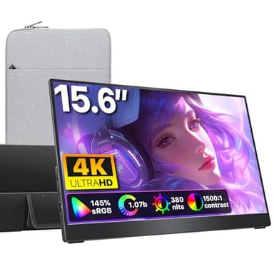 cocopar Portable Monitor 15.6 Inch 4K UHD 60Hz 145% sRGB Travel Monitor with Speaker HDMI USB-C Second Screen for Laptop MacBook Surface PC Xbox PS4/5, VESA Mountable, with Kickstand