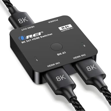 OREI 8K 2x1 HDMI Switch 4K@120hz - Auto HDMI Selector 48Gbps High Resolution Switch Between 2 Inputs Perfect for Gaming, PS5, Xbox, HDR10, Dolby Vision