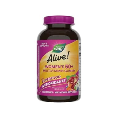 Nature's Way Alive! Women’s 50 Plus Multivitamin Gummy, Daily Chewable Multivitamins with B-Vitamins, Vitamin D3, Calcium, Supports Heart, Brain & Bone Health,* Mixed Berry Flavored, 150 Count