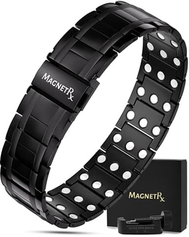 MagnetRX® 3X Strength Magnetic Bracelets for Men – Effective Titanium Mens Magnetic Bracelet – Premium Fold–over Clasp & Adjustable Length with Sizing Tool & Gift Box (Black)