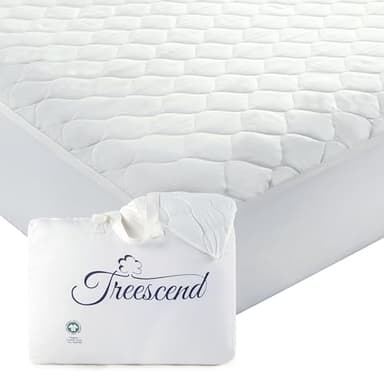100% Cotton Organic Mattress Protector | Breathable & Noiseless Quilted GOTS Organic Mattress Pad with Premium 300GSM Durability | Machine Washable Bed Protector with Deep Pocket (White, Queen)