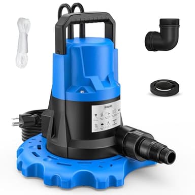 1 HP Automatic Swimming Pool Cover Pump, 5000 GPH Submersible Pumps with 3/4” Check Valve Adapter & 25ft Power Cord, Water Removal for Pool, Hot Tubs, Rooftops, Water Beds and more