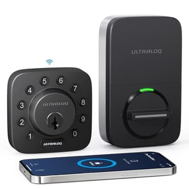 ULTRALOQ U-Bolt WiFi Smart Lock with Door Sensor, Built in Wi-Fi Keypad Deadbolt Lock for Front Door, Remote Control, Auto-Lock, Compatible with Alexa, Google, SmartThings, Easy Install, Matte Black