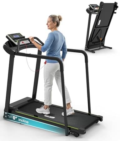 Redliro Treadmill for Seniors Slow Walking - 0.3mph Start, Front & Long Handrails - Foldable Recovery Flat Treadmill for Elderly, Auto Lubrication, 3-Level Incline for Home Use, Mother's Day