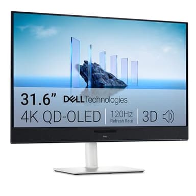 Dell 32 Plus 4K QD-OLED Monitor S3225QC - 31.6-inch (3840 x 2160) 120Hz 0.03ms Display, AI-Enhanced 3D Spatial Audio, Height/Tilt/Swivel/Slant Adjustment - Ash White