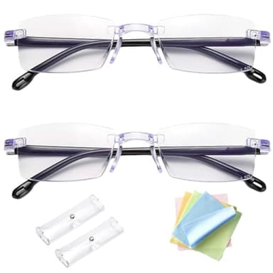 2 Pcs Blue Ease Optics Glasses, Blue Light Blocking Glasses Automatic Adjustment Anti Glare UV Filter Eyeglasses Ease Eye Strain From Computer Screen Gaming Readers For Women Men With Cloth And Case