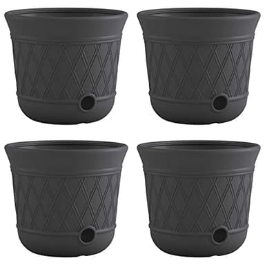 Suncast 4 Pack 14" x 12" Round Resin Decorative Weatherproof Outdoor Hideaway Standard Garden Hose Storage Pot with Drainage Holes, Gray