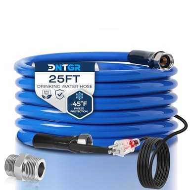 25FT Heated Water Hose for RV,Heated Drinking Water Hose,Lead and BPA Free,1/2" Inner Diameter,Temperatures Down to -40°F,Rv Freshwater Hoses with Fittings,Blue Appearance
