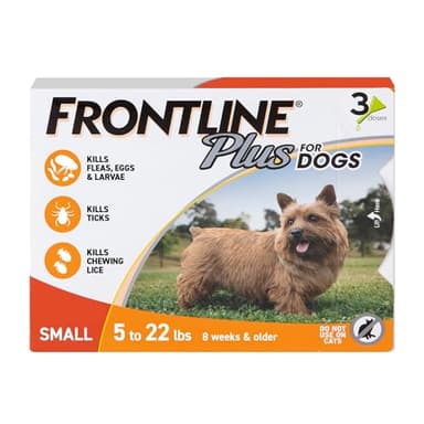 FRONTLINE Plus Flea and Tick Treatment for Small Dogs Upto 5 to 22 lbs. 3 Treatments