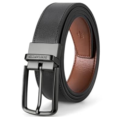 BOSTANTEN Belt Men Leather Reversible Belts for Men 1 3/8" for Casual Golf Dress Pants, Two-in-One Belt Gift