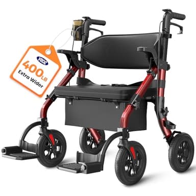 VOCIC Walkers for Seniors Z59, 2 in 1 Walker Wheelchair Combo, 400 LBS Weight Capacity, 10" All Terrain Rollator with Extra Wide Seat & Backrest, Heavy Duty Rollator with Cup Holder