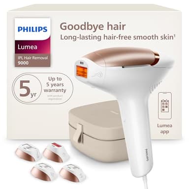 Philips Lumea 9000 Series IPL Hair Removal Device, Visible Permanent Laser Hair Reduction Done at Home, for Women & Men, SenseIQ Technology, 4 Attachments for Body, Face, Bikini & Underarms, BRI984/03