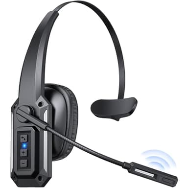 CPTEA Trucker Bluetooth Headset with Mic, Wireless Headset with Noise Cancelling Microphone & Mute Button, 60Hrs Battery, Over-the-Head Bluetooth Headphones for Work, Cellphone, Laptop, Office, Black