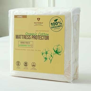 Waterproof Organic Mattress Protector King Size – Soft OCS Certified Organic Cotton Surface – Noiseless & Breathable 250 GSM Pad Cover – Deep Pocket Fitted Design