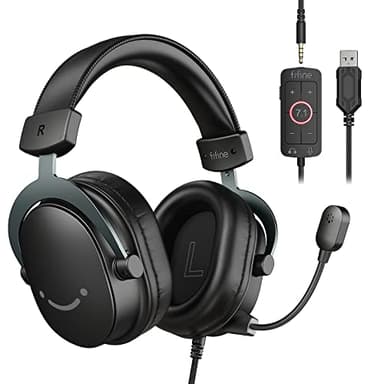 FIFINE Wired Gaming Headset, USB Headphone with 7.1 Surround Sound, Detachable Microphone, Control Box, 3.5mm Headphones Jack, Over-Ear Headset for PC/PS5/Xbox/Switch, Black-AmpliGame H9