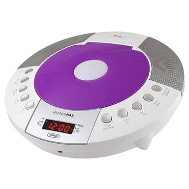 HANNLOMAX HX-330CD CD Player, FM Radio, Bluetooth, Alarm Clock, Red LED Display, USB Port for Charging and MP3 Playback, Aux-in, Remote Control Included, AC Operation only. (Purple)