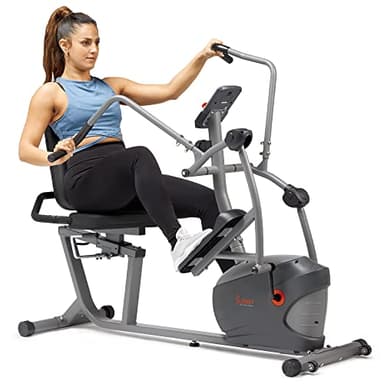 Sunny Health & Fitness Elliptical Recumbent Cardio Bike, Cross Trainer Cycle for Indoor Arm/Leg Home Exercise, Dual Stationary Handlebars Plus Easy Access Seat for Adults & Seniors w/App Connection