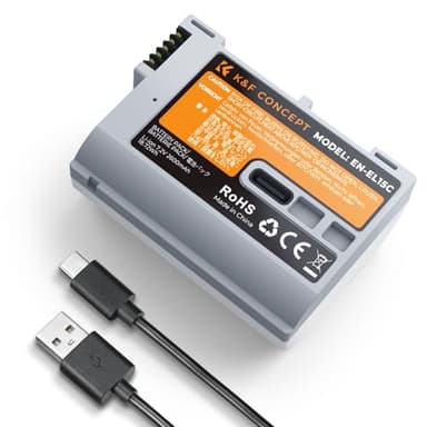 K&F CONCEPT 2600mAh EN-EL15C Battery, USB-C Fast Charging Z6iii Battery Compatible with Nikon ZR, Z8, Zf, Z7, Z6, Z7ii, Z6ii, Z5, D850, D810, D810A, D780, D750, D610, D500, D7500, D7200 Camera