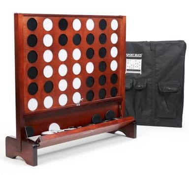 Giant Wooden 4 in A Row Game with Folding Catch Tray, Wall-Mountable or Ground Play, Indoor Outdoor & Backyard Game, Includes Carry Case and Detachable Legs