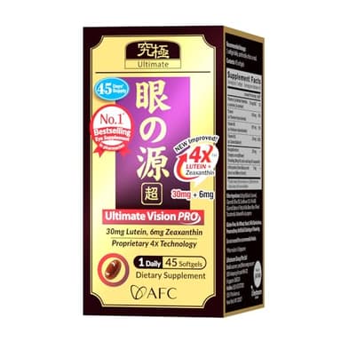 AFC Japan Ultimate Vision PRO – Improved, Up-Sized Formula - Support Vitamins for Eye Health with Lutein, Zeaxanthin 4X, Bilberry, Nutrients for Blurry Dry Eyes, Macular Health & Focus, 45 Softgels