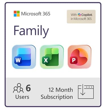 Microsoft 365 Family | 12-Month Subscription | Up to 6 People | Premium Office Apps: Word, Excel, PowerPoint and more | 1TB Cloud Storage | Windows Laptop or MacBook Instant Download | Activation Required
