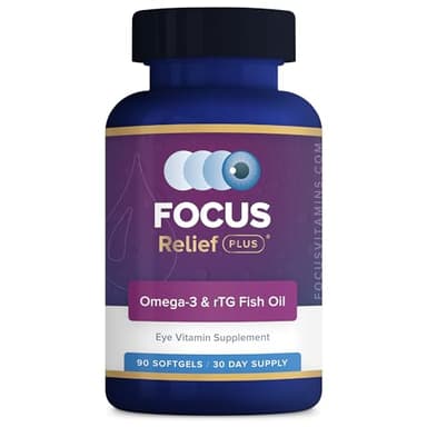 Focus Relief Plus Formula for Dry Eyes (90 ct. 30 Day Supply) Omega 3 Supplemen for Dry Eyes - Dry Eye Relief Supplement -Omega 3 Fish Oil for Dry Eyes