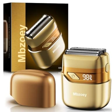Electric Foil Shavers for Men, Mini Electric Razor, Compact Face Shaver, IPX7 Waterproof Wet Dry Cordless Razor, LED Display, USB-C, Travel-Friendly, Light Gold