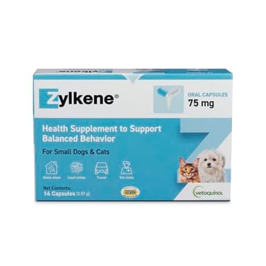 Vetoquinol Zylkene Calming Support Supplement for Small Dogs and Cats, Helps Promote Relaxation and Reduce External Stress Factors, Daily Behavioral Support and Anxiety Relief for Dogs and Cats, 75mg