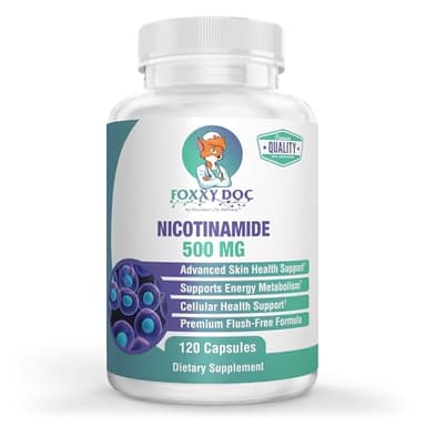 Dr. Valerie Nelson Nicotinamide 500 mg - Vitamin B3 – Energy; Cell & Skin Health. Value Priced - Flush-Free - 120 Veggie Caps by Foxxy Doc