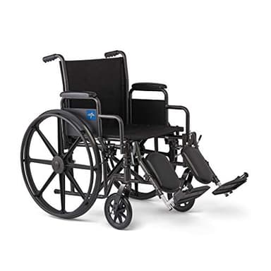 Medline Durable Steel Wheelchair with Flip-Back Desk-Length Arms, Elevated Leg Rests, 20-Inch Wide Seat, 300-Ib weight capacity, 50.2 Pounds, Black