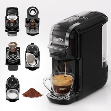HIBREW H2B 5-in-1 Pod Coffee Maker - Compatible With 4 Coffee Capsule as Well as Espresso Powder, Makes Iced Coffee, Espresso, Cappuccino, Long Black. Hotel Kitchen Coffee Machine