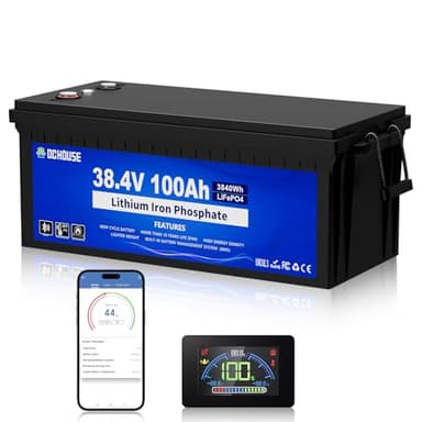 DC HOUSE Upgraded 36V 100Ah Lithium Golf Cart Battery with Switch, 200A BMS Lifepo4 Battery, Bluetooth & LCD Monitor, Peak Current 670A,Perfect for Trolling Motors,Marine