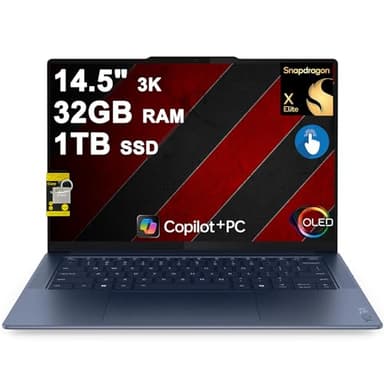 Lenovo Yoga Slim 7 Laptop 14.5" 3K OLED Touch (100% DCI-P3 1000nits HDR Peak) Qualcomm 12-core Snapdragon X Elite (Up to 45 Tops) 32GB RAM 1TB SSD for Creator Business Work Win11 ICP Hub Copilot AI