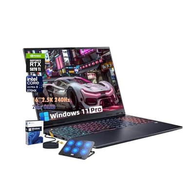Acer Predator Helios Neo 16S AI Gaming Laptop, Intel Ultra 9 275HX, NVIDIA RTX 5070Ti, 12gigabytes GDDR7, 16" 2.5K OLED 240Hz 500nits Display, 32GB DDR5 RAM, 1TB SSD, Win11 Pro, 4-Zone RGB Keyboard