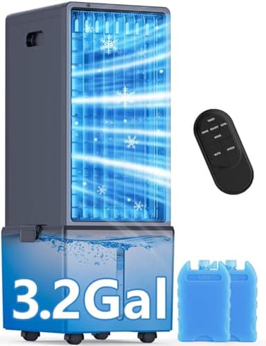 COOLECH 4-IN-1 Windowless Air Conditioner w/ 3.2-Gal Tank for 24H Cooling, 4 Wind Speeds & 4 Modes, Waterless Alert System, LED Touch Screen & Remote, 12H Timer, Swamp Cooler Air Conditioner for Room