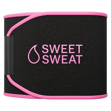 Sports Research Sweet Sweat Waist Trimmer (Core Series) - Premium Sweat Enhancing Fitness Band for Women & Men - Adjustable Fit · Latex-Free Neoprene - Pink Logo, Medium