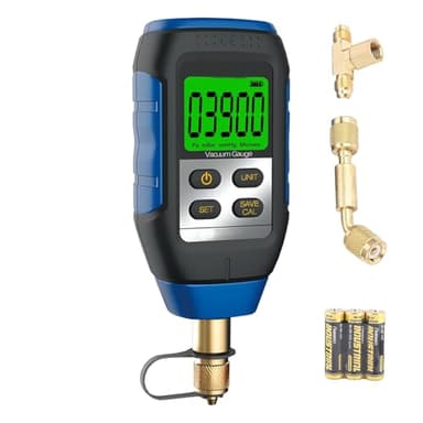 WISSCOOL Digital Vacuum Gauge, HVAC Vacuum Micron Gauge Tester, 1/4" Flare, 0-30000 Microns Range, ±5% Accuracy, 7/16-20UNF Interface with 1/4" SAE Connector and T-Connector, 4 Vacuum Units Switch