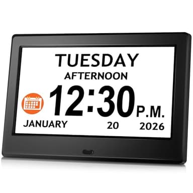 7'' Digital Clock, Dementia Clock With Date And Time, 10 Reminders, 6 Alarms, Auto-Dimming, Auto DST, Remote Control, Large Display Alarm Clock For Seniors, Gifts For People With Dementia, Alzheimers