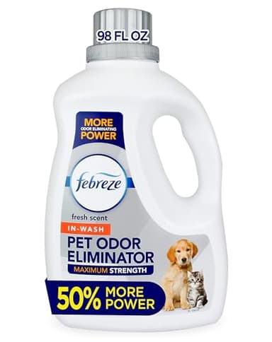 Febreze Laundry Detergent Additive for Pet Supplies, Maximum Strength In Wash Pet Odor Eliminator, Designed to Remove Tough Odors in Fabrics and Clothing in a Single Wash, Fresh Scent, 98 fl oz