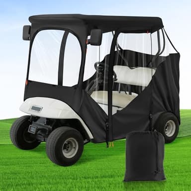 DRIVE UP Upgraded EZGO Driving Enclosure, Golf Cart Enclosure Fits for 2 Passengers EZGO RXV and TXT Golf Cart, 600D Waterproof Golf Cart Rain Cover with 2 Zippered Doors & 4-Sided Clear PVC Windows