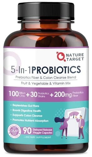 NATURE TARGET Probiotics for Women-Men Digestive Health, Mens-Womens Probiotic with Prebiotics, 100 Billion for Gut and Immune Health, No Refrigeration, 90 Veggie Capsules (45 Days Supply)