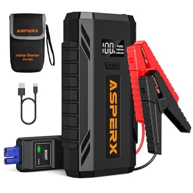 ASPERX Car Jump Starter, 2000A Peak Battery Jump Starter for Up to 7.0L Gas or 5.5L Diesel Engine, 12V Portable Battery Starter Power Pack with 1.4 INCH LCD Display