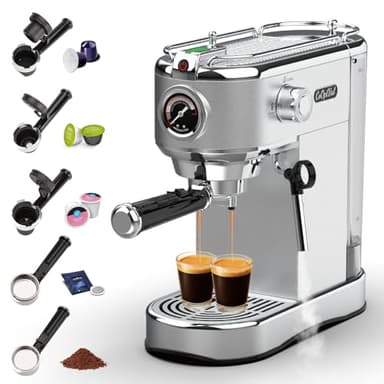 CoOptVal 20-Bar Espresso Machine & Coffee Machine – Compatible with Nespresso, Keurig K Cup – Hot & Cold Brew, Milk Frother, Stainless Steel – 10 oz Espresso Cup - Latte Machine & Cappuccino Machine