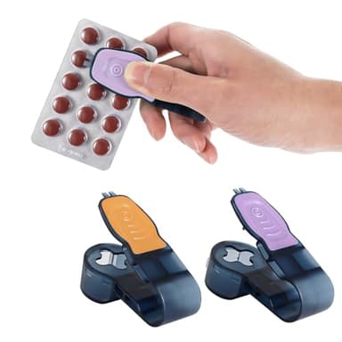 PINYOUDA 2nd Generation Blue semi Transparent Pill Extractor Tool with Storage Compartment, Medicine Blister Pack Remover, Dual Tooth Design for Foil Piercing,(Orange and Purple) 2 pcs