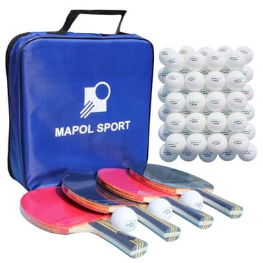 MAPOL Ping Pong Paddles Set of 4 with 100 Balls, 4-Player Table Tennis Kit: 4 Paddles, Plus 100 Counts 3-Star Practice White Ping Pong Balls for Indoor/Outdoor Play