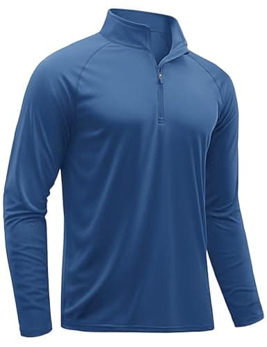 TACVASEN Sun Protection Shirts for Men Long Sleeve 1/4 Zip Outdoor Athletic Performance Workout Shirt for Men Quick Dry Fit Sports Shirts Blue GreyL