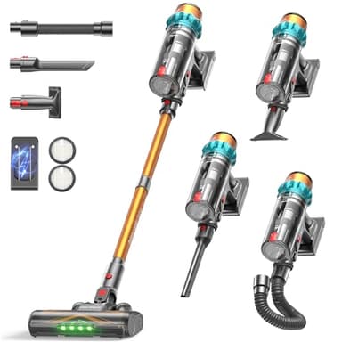 ElecKeys Cordless Vacuum Cleaner, 600W 50KPA 70Mins Self-Standing Vacuum Cleaners for Home, Stick Vacuum with Touch Screen, Upgraded Anti-Tangled Vacuum Cordless for Pet Hair, Floors, Carpets, Gold