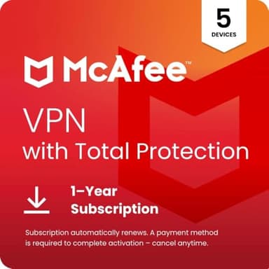 McAfee VPN with Total Protection 2025 | Secure Unlimited VPN 5 Devices |Antivirus and Cybersecurity Software 10 Devices |1- Year Subscription with Auto-Renewal |Download